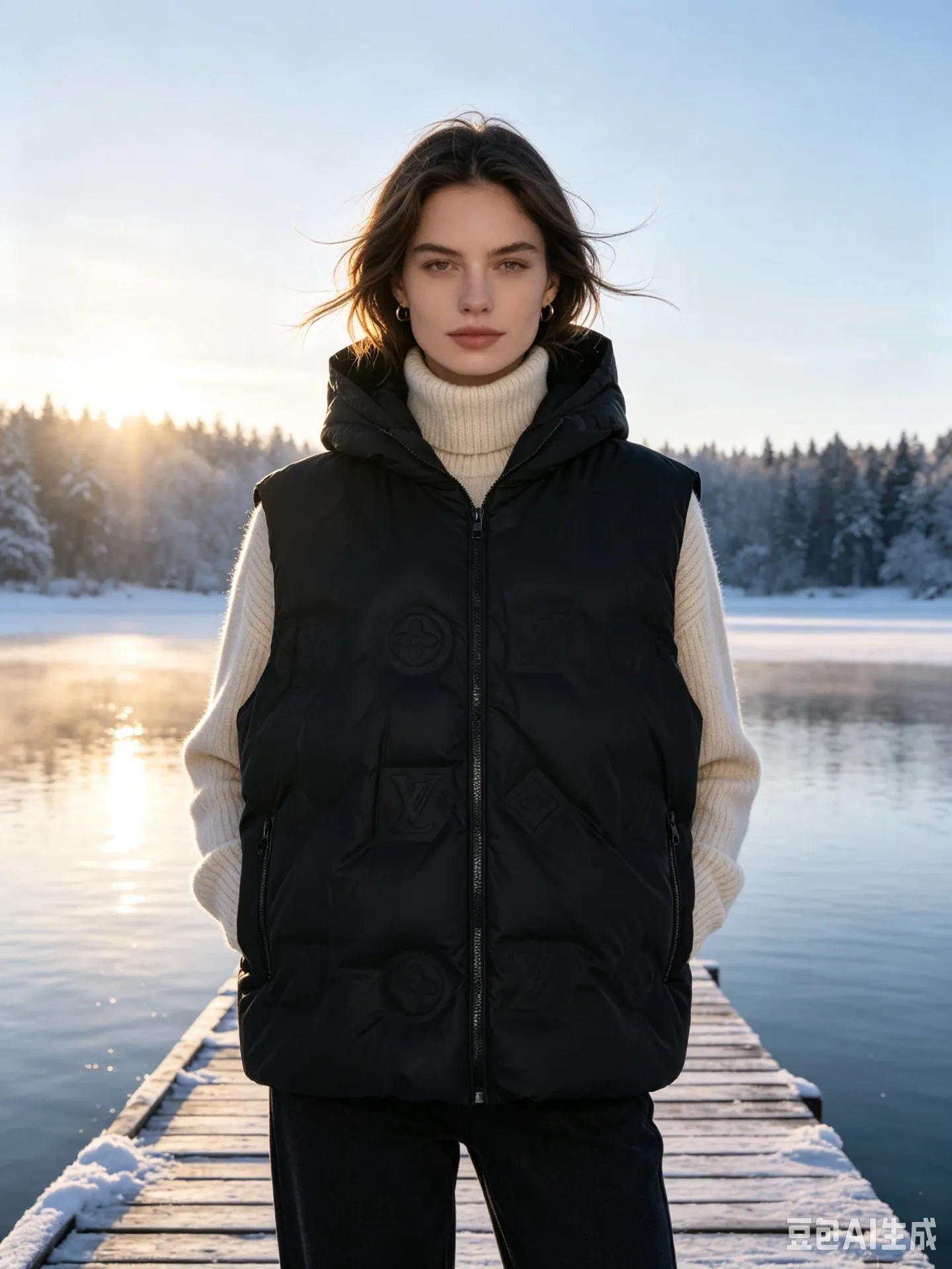 Louis Vuitton/Embossed Louis Vuitton Embossed Hooded Down Vest